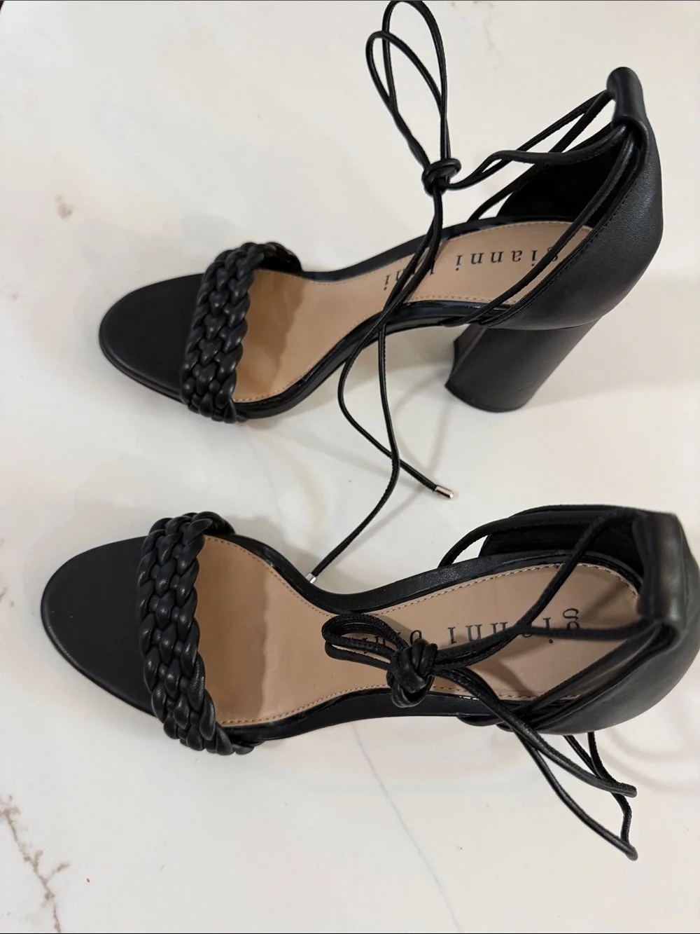 Gianni Bini Black Braided Lace-Up Block Heel Sandals